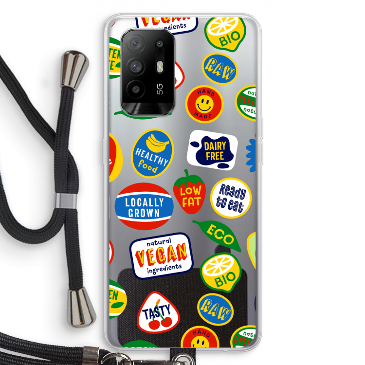 Fruitsticker: Oppo A94 5G Transparant Hoesje met koord