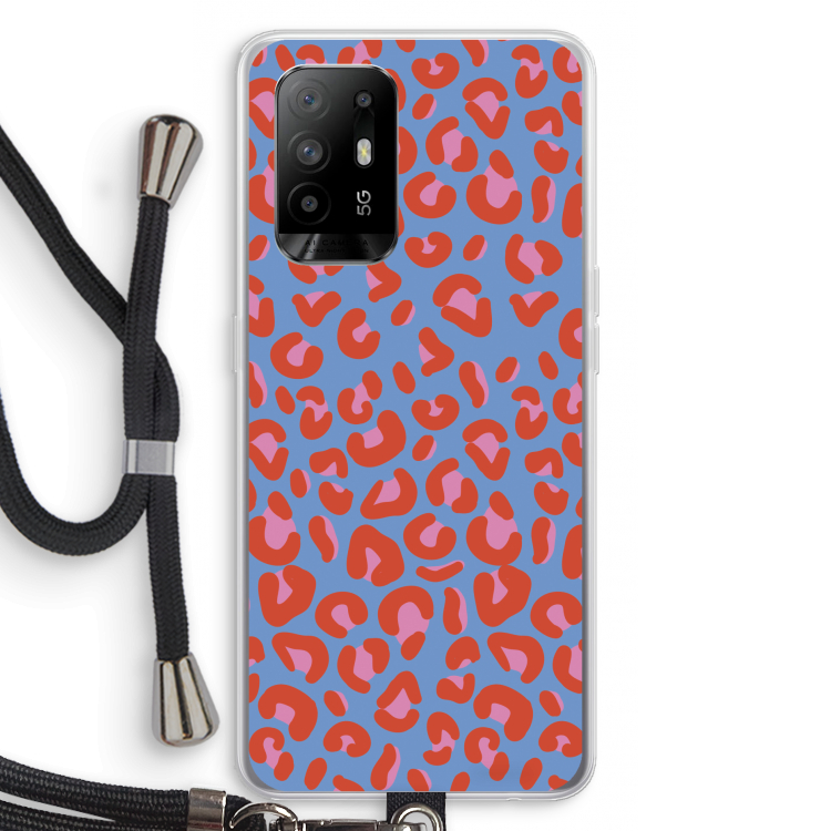 Leopard blue: Oppo A94 5G Transparant Hoesje met koord