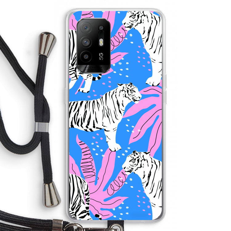 Tijger: Oppo A94 5G Transparant Hoesje met koord