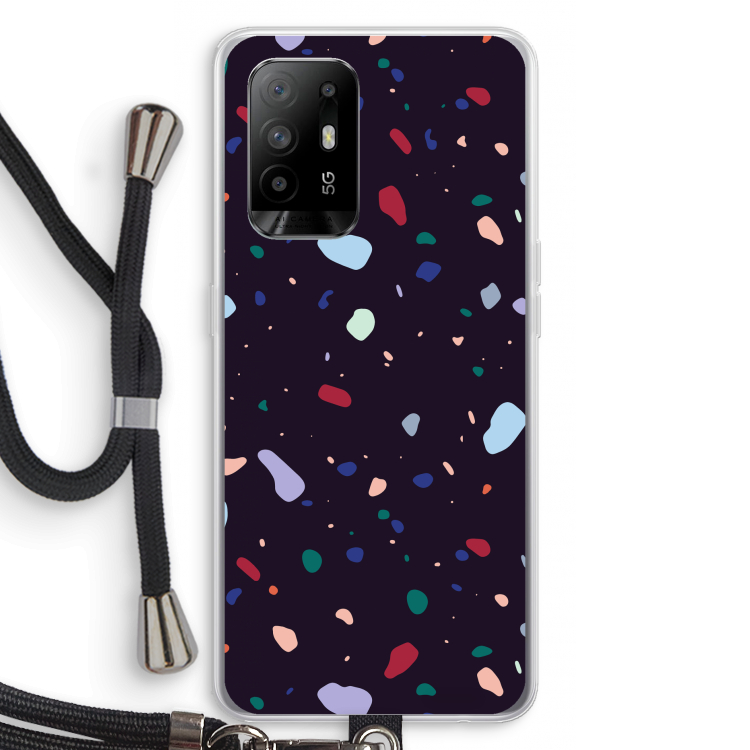Dark Rounded Terrazzo: Oppo A94 5G Transparant Hoesje met koord
