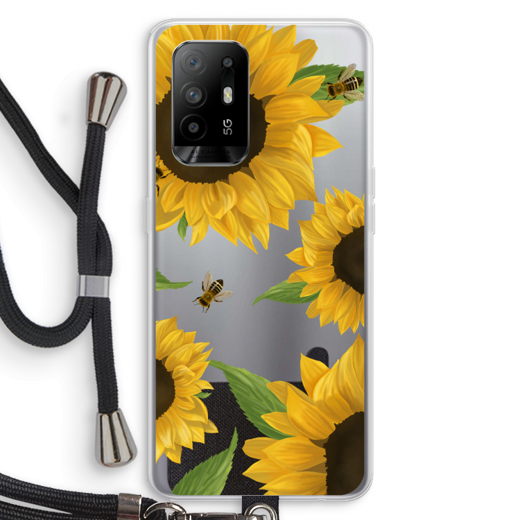 Sunflower and bees: Oppo A94 5G Transparant Hoesje met koord