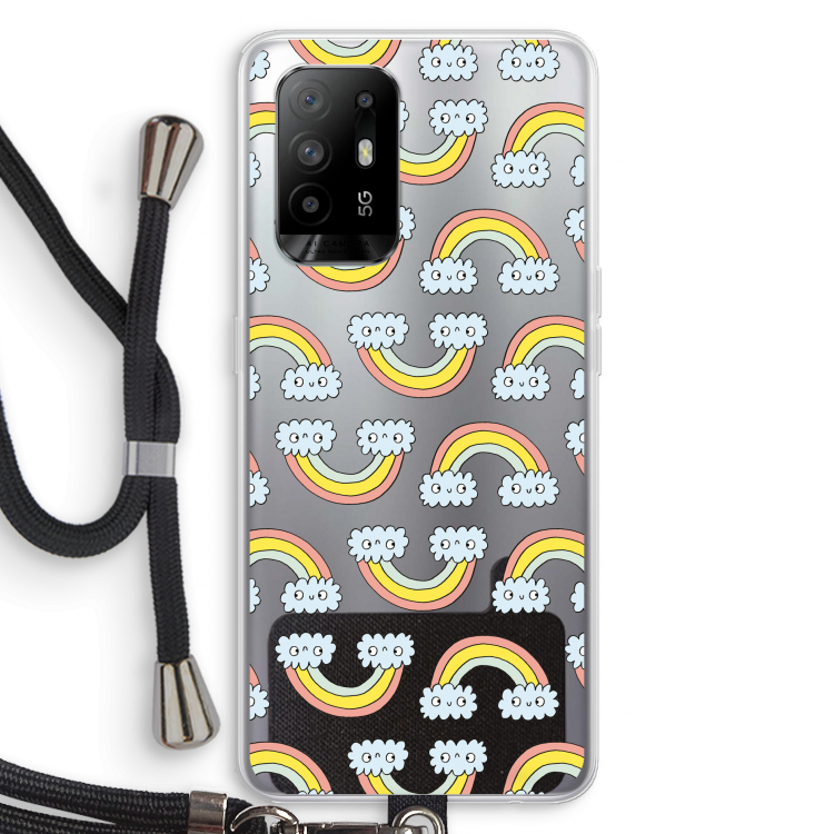 Regenboog: Oppo A94 5G Transparant Hoesje met koord