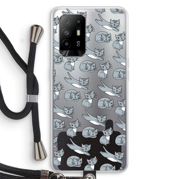 Poezen: Oppo A94 5G Transparant Hoesje met koord