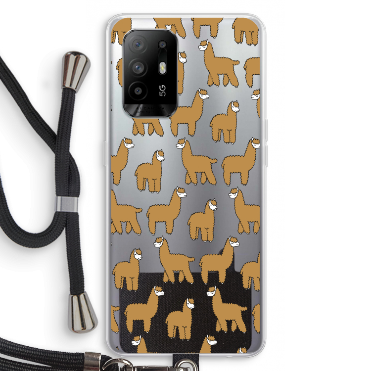 Alpacas: Oppo A94 5G Transparant Hoesje met koord