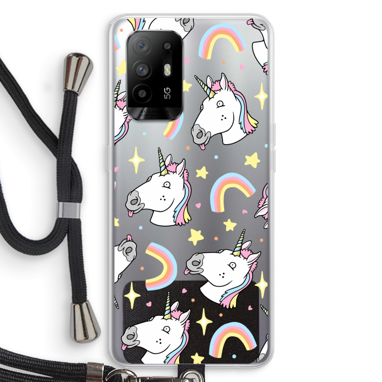 Rainbow Unicorn: Oppo A94 5G Transparant Hoesje met koord