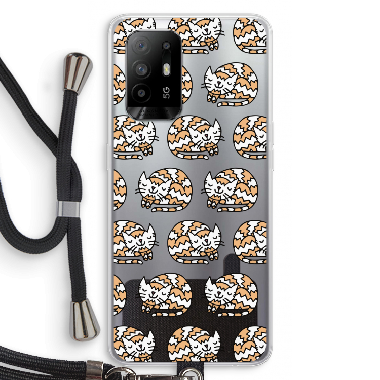 Slapende poes: Oppo A94 5G Transparant Hoesje met koord