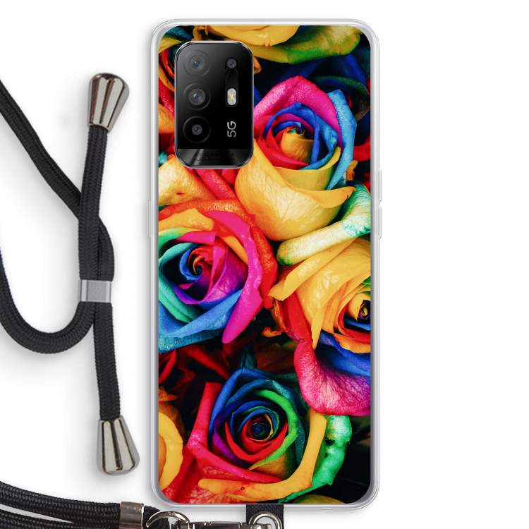 Neon bloemen: Oppo A94 5G Transparant Hoesje met koord