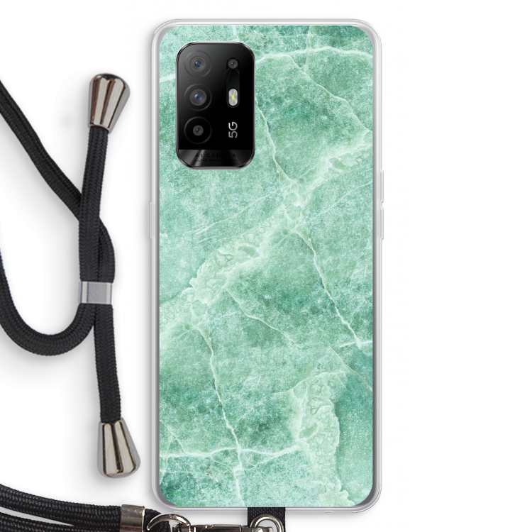 Groen marmer: Oppo A94 5G Transparant Hoesje met koord
