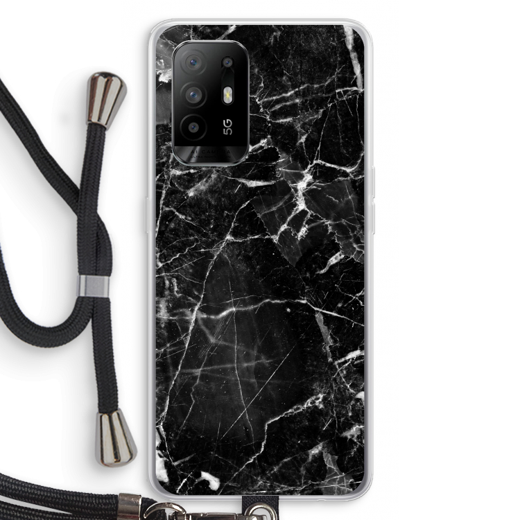Zwart Marmer 2: Oppo A94 5G Transparant Hoesje met koord