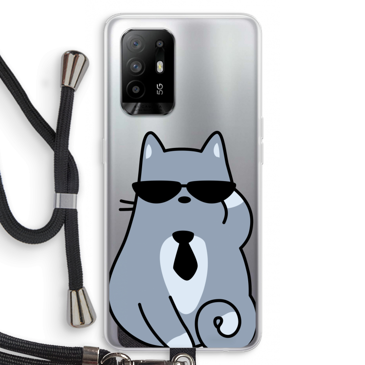 Cool cat: Oppo A94 5G Transparant Hoesje met koord