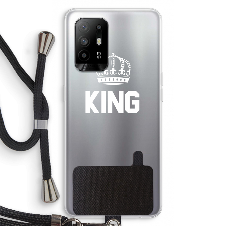 King zwart: Oppo A94 5G Transparant Hoesje met koord