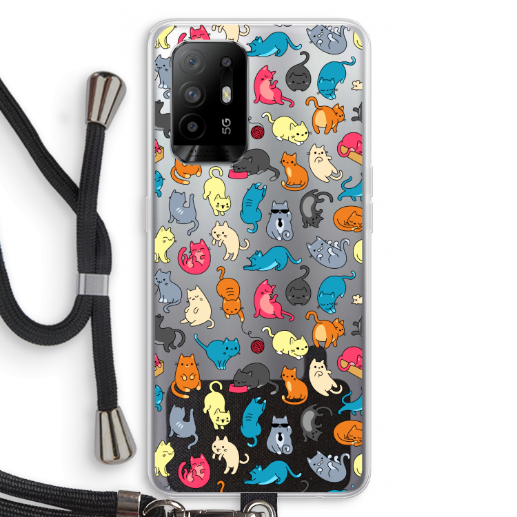 Kleurrijke katten: Oppo A94 5G Transparant Hoesje met koord