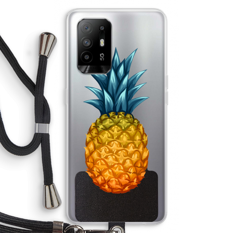 Grote ananas: Oppo A94 5G Transparant Hoesje met koord