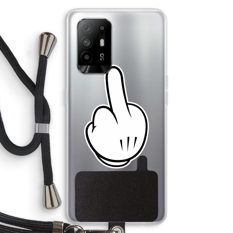 Middle finger white: Oppo A94 5G Transparant Hoesje met koord