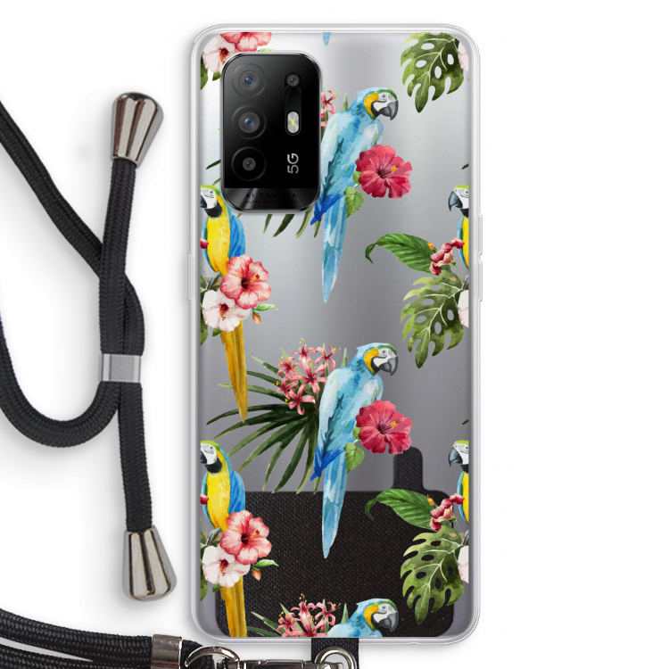 Kleurrijke papegaaien: Oppo A94 5G Transparant Hoesje met koord