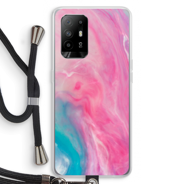 Roze explosie: Oppo A94 5G Transparant Hoesje met koord
