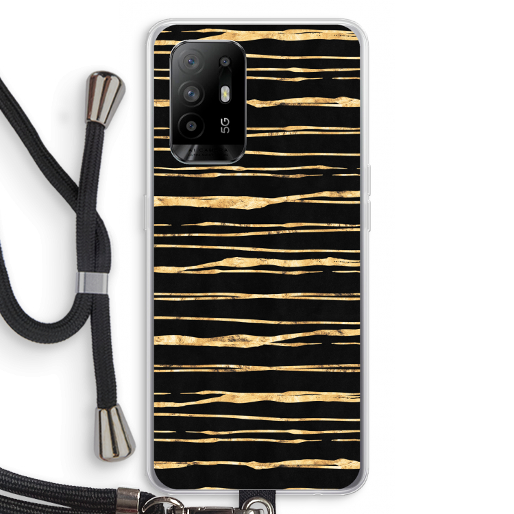 Gouden strepen: Oppo A94 5G Transparant Hoesje met koord