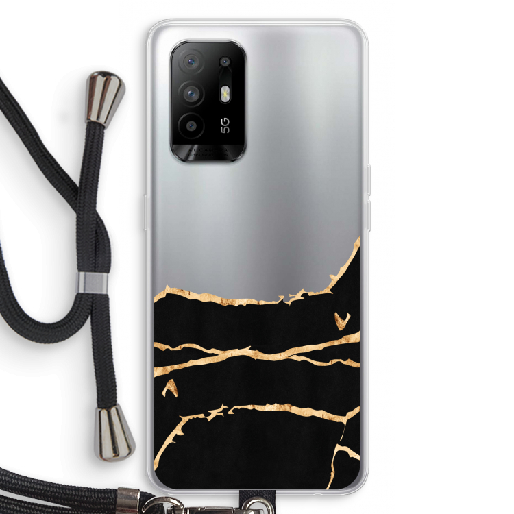 Gouden marmer: Oppo A94 5G Transparant Hoesje met koord