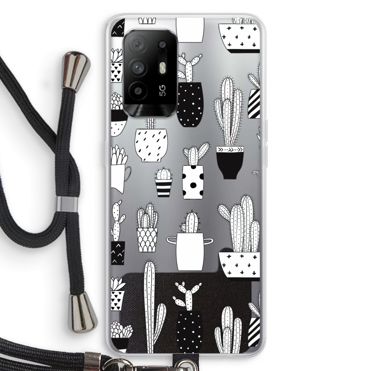 Cactusmotief: Oppo A94 5G Transparant Hoesje met koord