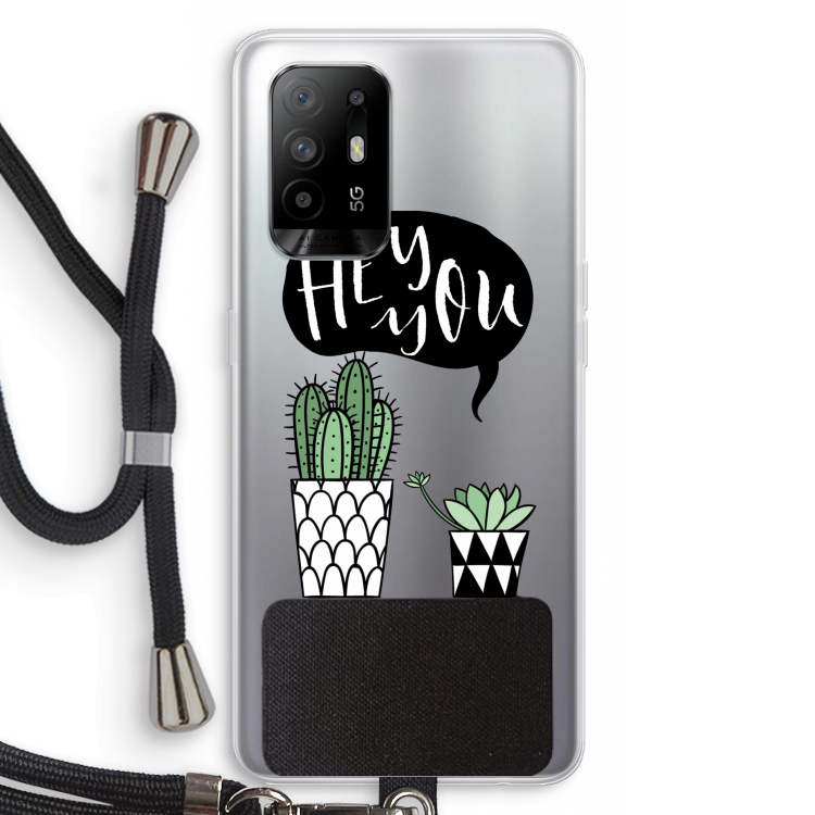 Hey you cactus: Oppo A94 5G Transparant Hoesje met koord