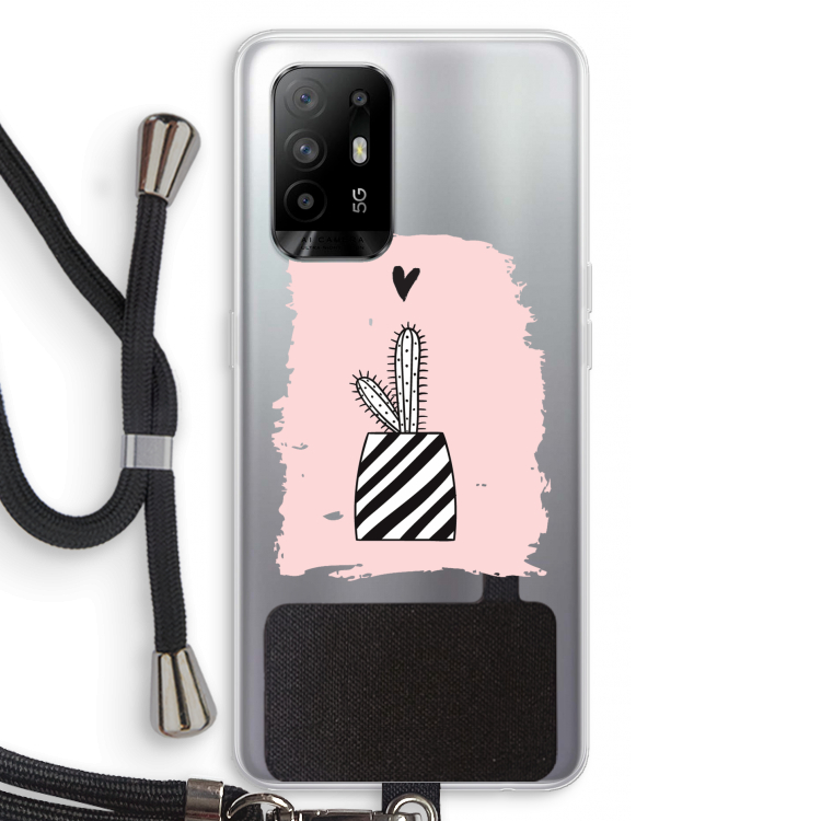Zwart-wit cactus: Oppo A94 5G Transparant Hoesje met koord