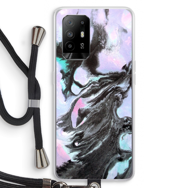 Pastel zwart: Oppo A94 5G Transparant Hoesje met koord