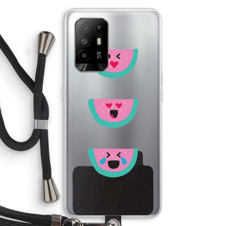 Smiley watermeloen: Oppo A94 5G Transparant Hoesje met koord