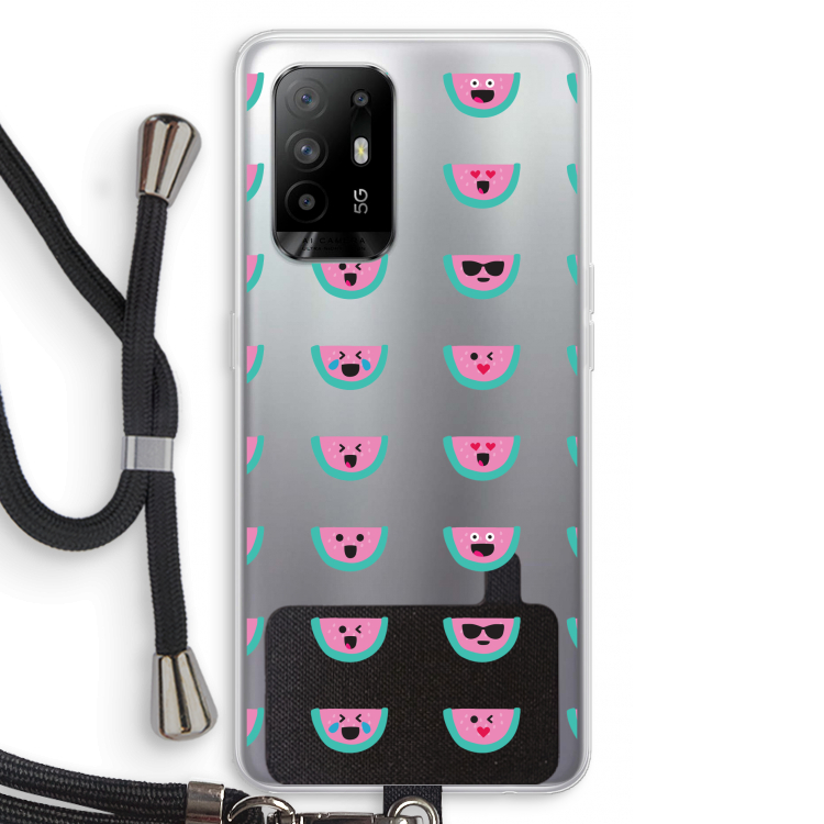 Smiley watermeloenprint: Oppo A94 5G Transparant Hoesje met koord