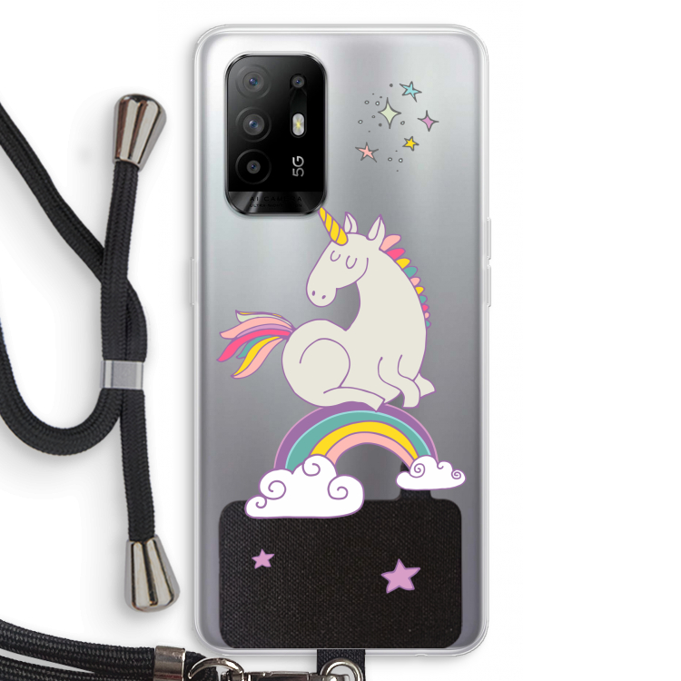 Regenboog eenhoorn: Oppo A94 5G Transparant Hoesje met koord