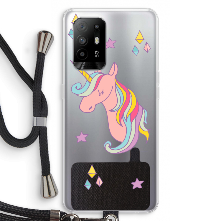 Roze eenhoorn: Oppo A94 5G Transparant Hoesje met koord