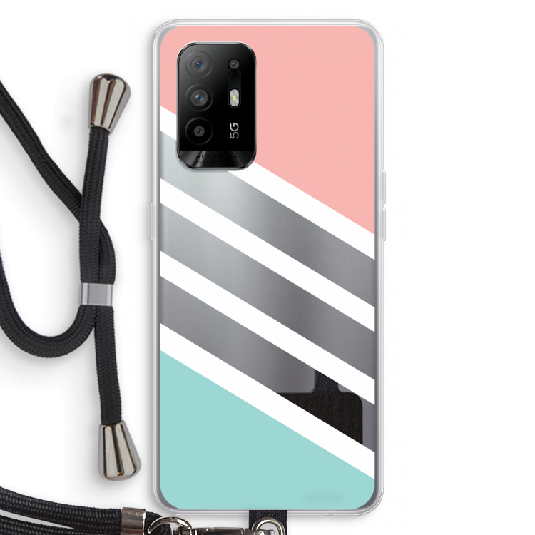 Strepen pastel: Oppo A94 5G Transparant Hoesje met koord