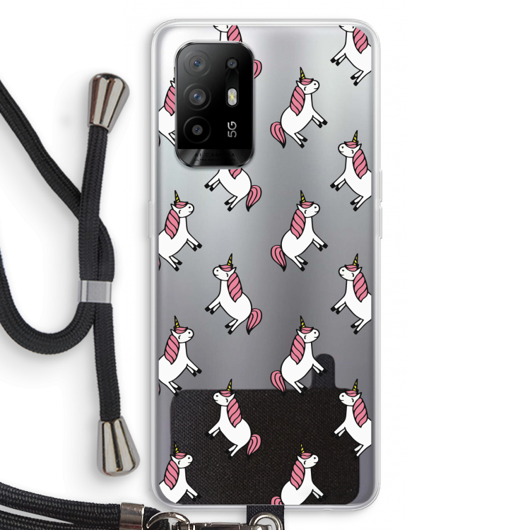 Eenhoorns overal: Oppo A94 5G Transparant Hoesje met koord