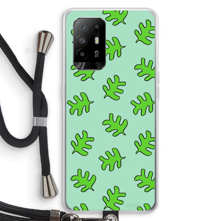 Groene blaadjes: Oppo A94 5G Transparant Hoesje met koord