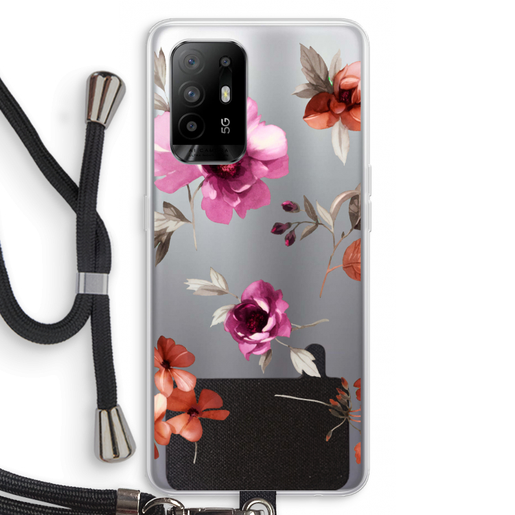 Geschilderde bloemen: Oppo A94 5G Transparant Hoesje met koord