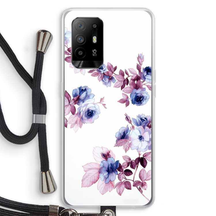 Waterverf bloemen: Oppo A94 5G Transparant Hoesje met koord