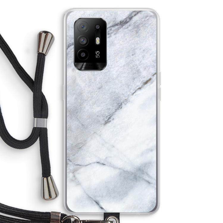 Witte marmer: Oppo A94 5G Transparant Hoesje met koord