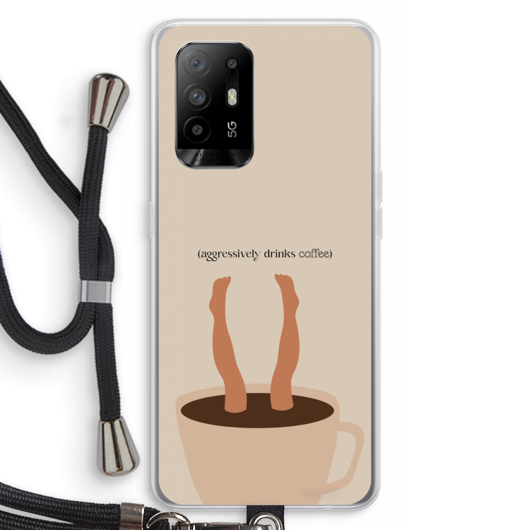 Aggressively drinks coffee: Oppo A94 5G Transparant Hoesje met koord