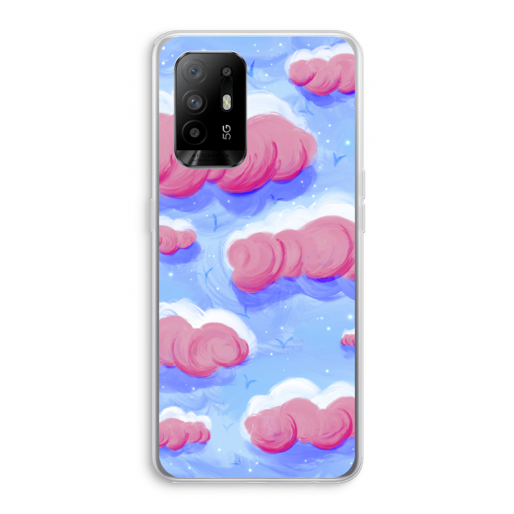 Roze wolken met vogels: Oppo A95 5G Transparant Hoesje