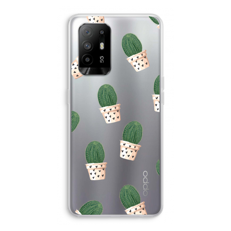 Cactusprint roze: Oppo A95 5G Transparant Hoesje
