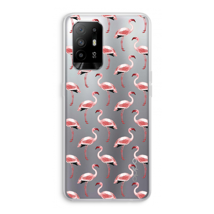 Flamingoprint groen: Oppo A95 5G Transparant Hoesje