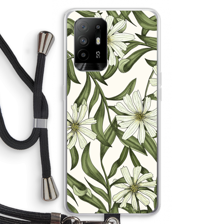Wit bloemenpatroon: Oppo A95 5G Transparant Hoesje met koord
