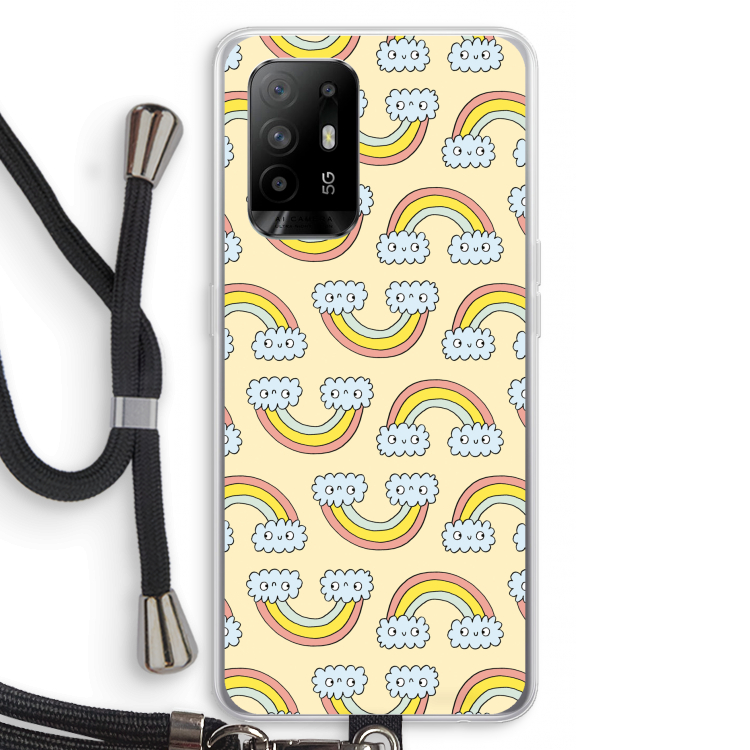 Regenboog: Oppo A95 5G Transparant Hoesje met koord