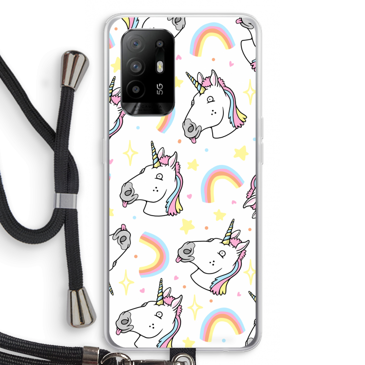 Rainbow Unicorn: Oppo A95 5G Transparant Hoesje met koord