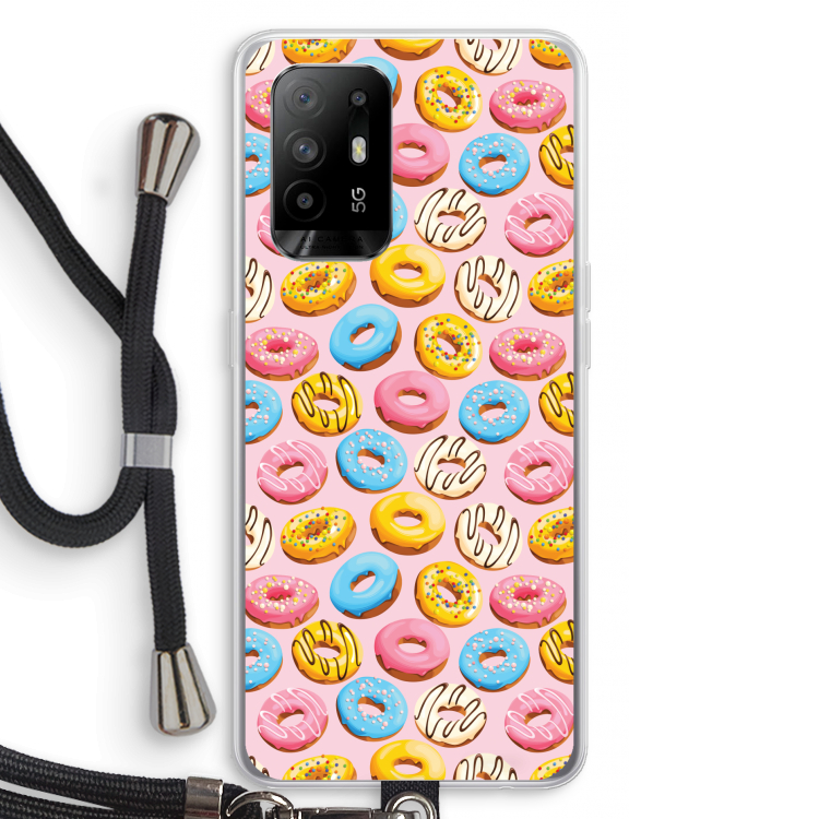 Pink donuts: Oppo A95 5G Transparant Hoesje met koord