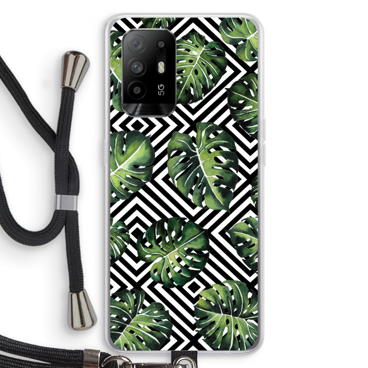Geometrische jungle: Oppo A95 5G Transparant Hoesje met koord