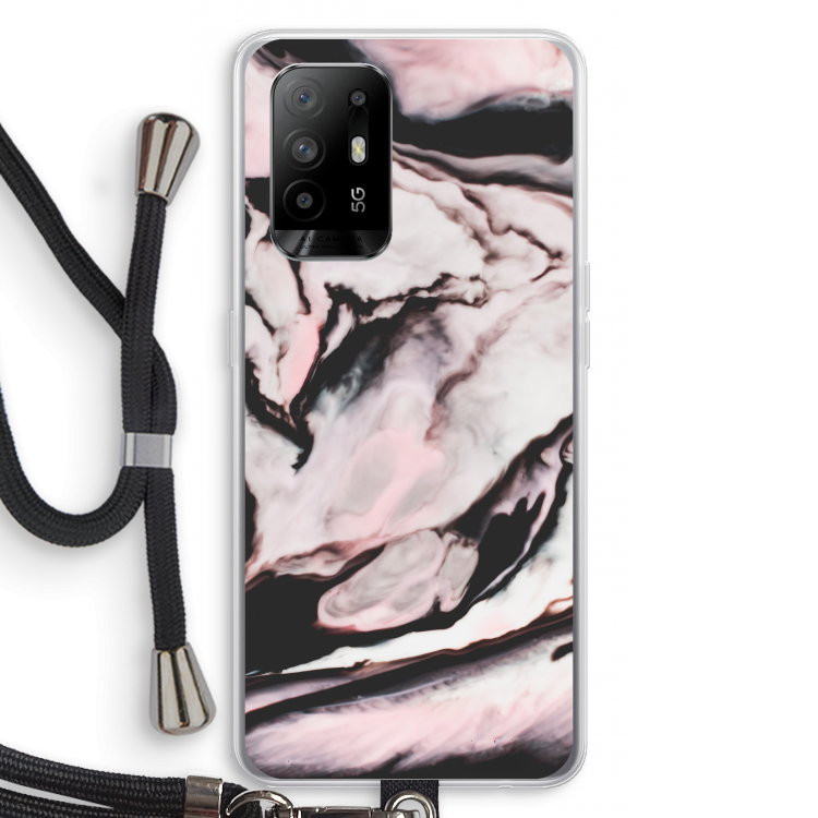 Roze stroom: Oppo A95 5G Transparant Hoesje met koord