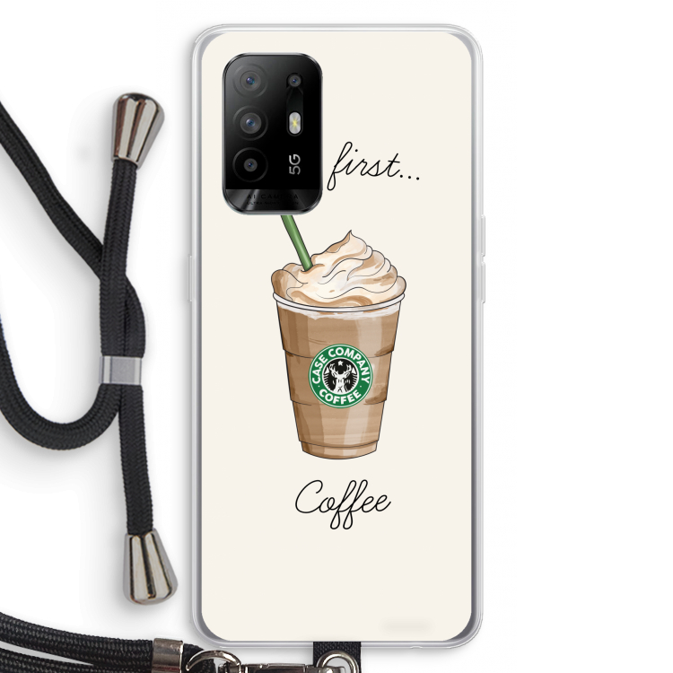 But first coffee: Oppo A95 5G Transparant Hoesje met koord
