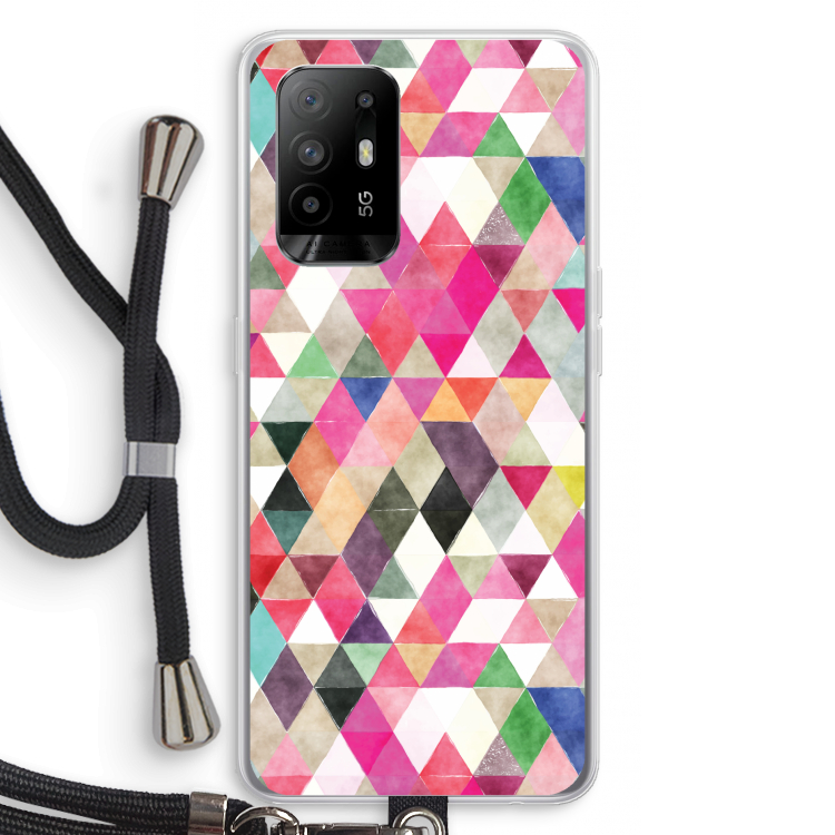 Gekleurde driehoekjes: Oppo A95 5G Transparant Hoesje met koord