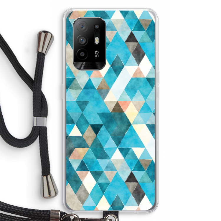 Gekleurde driehoekjes blauw: Oppo A95 5G Transparant Hoesje met koord
