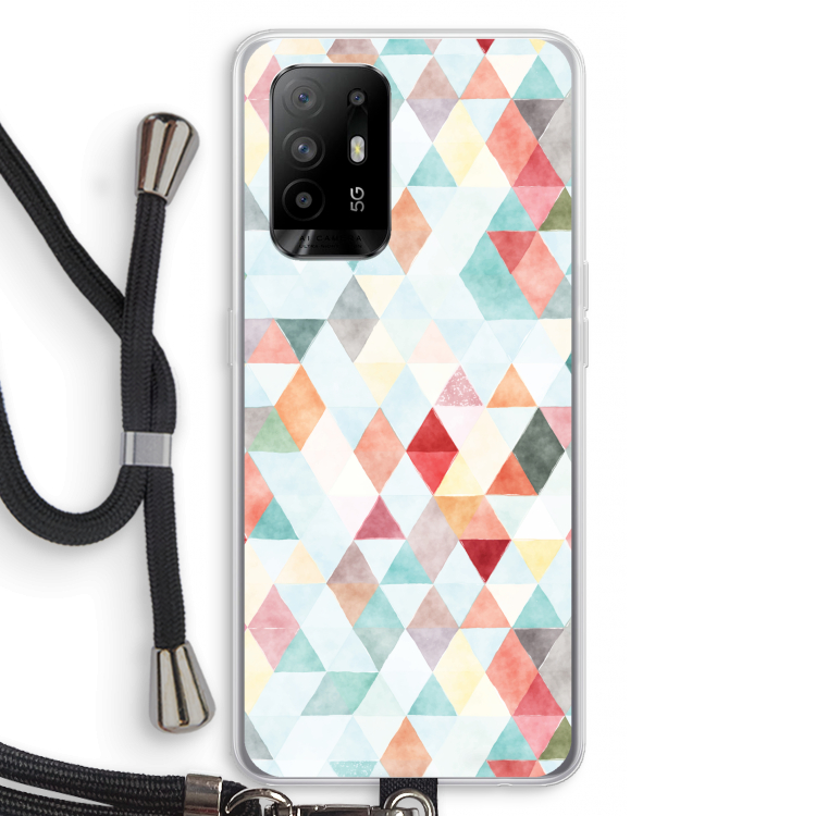 Gekleurde driehoekjes pastel: Oppo A95 5G Transparant Hoesje met koord